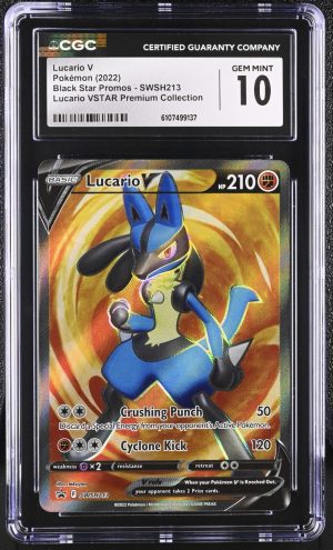 CGC 10 GEM MINT Lucario V Full Art Black Star Promo SWSH213 Pokemon Card TCG
