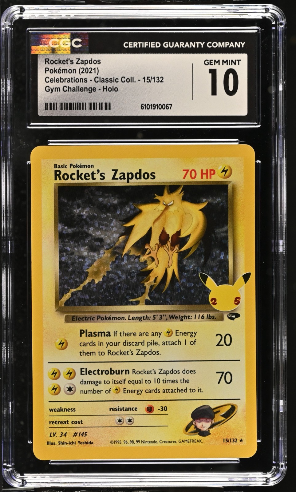 ROCKET'S ZAPDOS - 2021 POKEMON CELEBRATIONS CLASSIC COLLECTION #15 - HOLO CGC 10 - Image 3