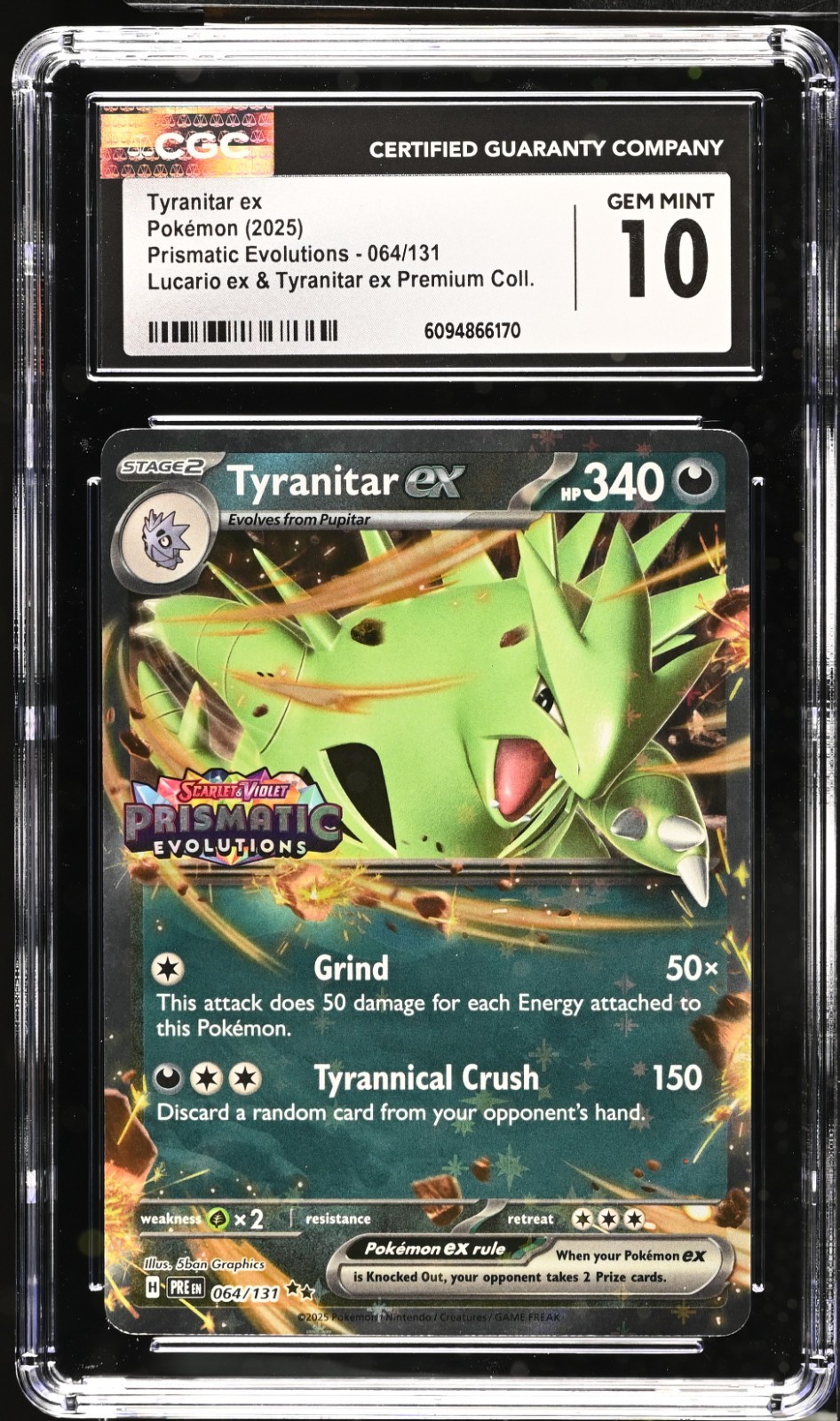 2025 POKEMON PRE EN TYRANITAR ex LUCARIO/TYRANITAR ex P/C #064 - CGC 10 - Image 3
