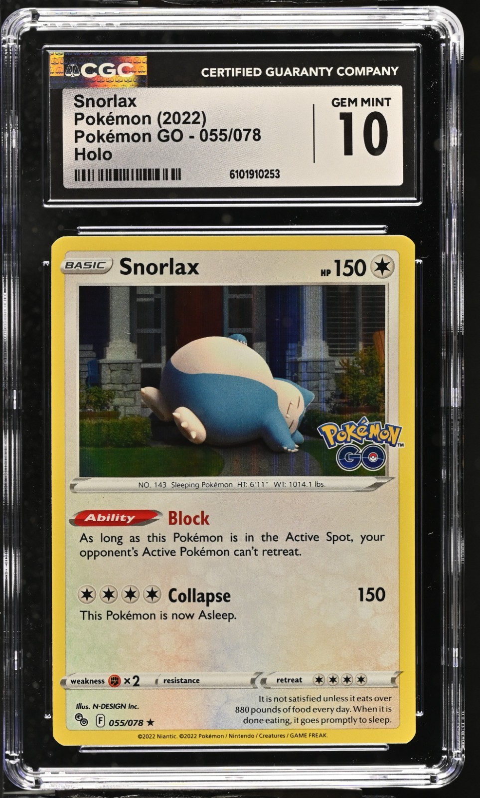 Snorlax 2022 Pokemon GO Holo 055/078 CGC MINT 10 - Image 3