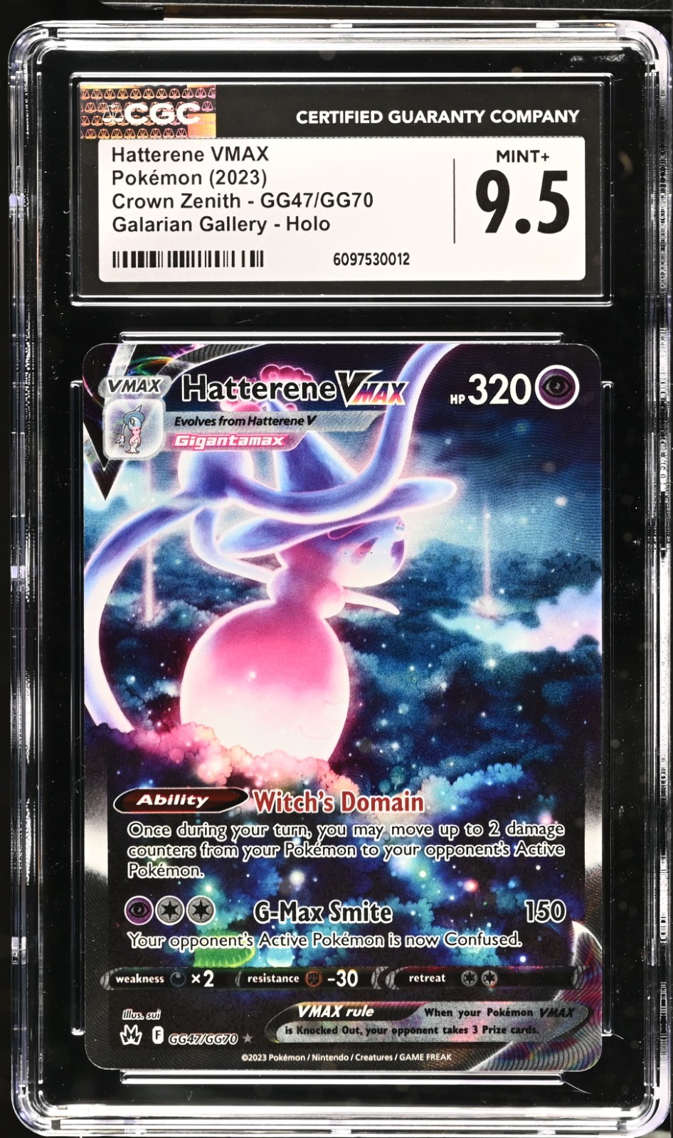 2023 POKEMON SWORD & SHIELD CROWN ZENITH #GG47 FULL ART/HATTERENE VMAX CGC 9.5 - Image 3